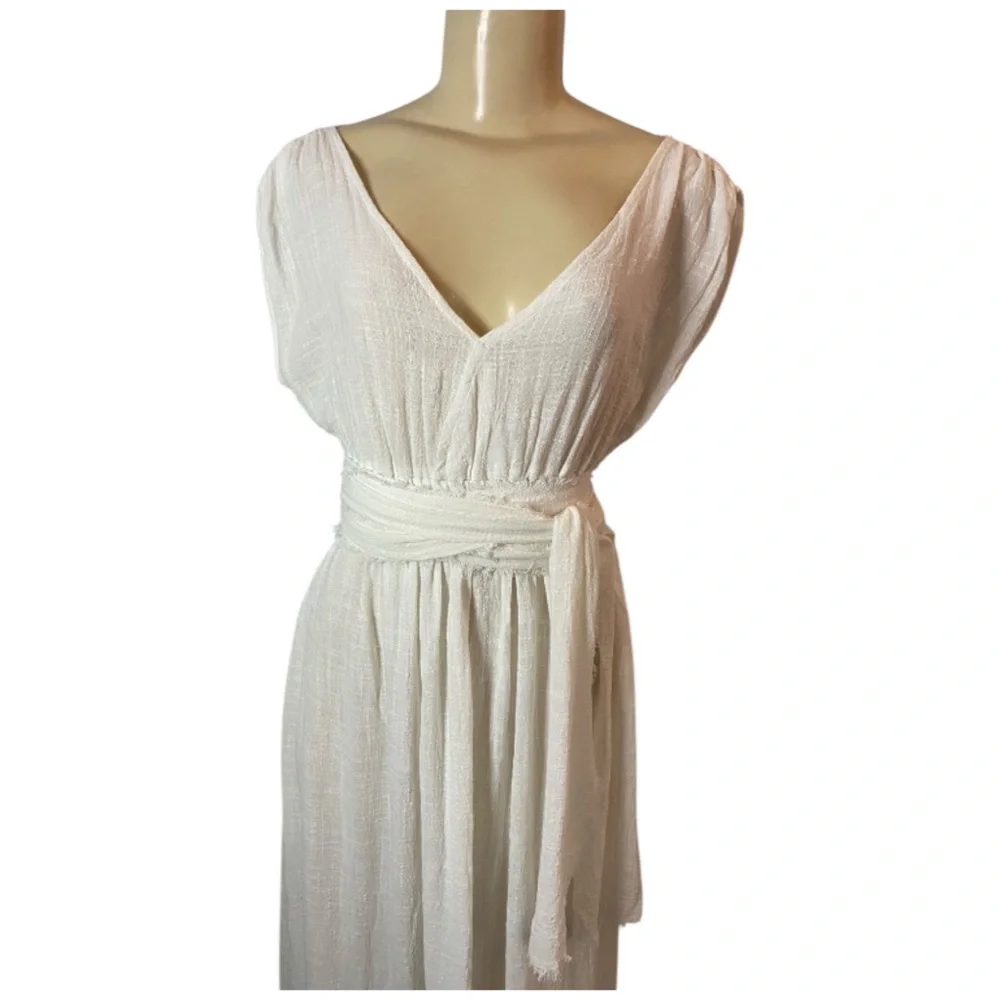 MAISON SAINT JULIEN Empire Long Resort Dress Off White Empire V Neck Gauze XS - Picture 3 of 10
